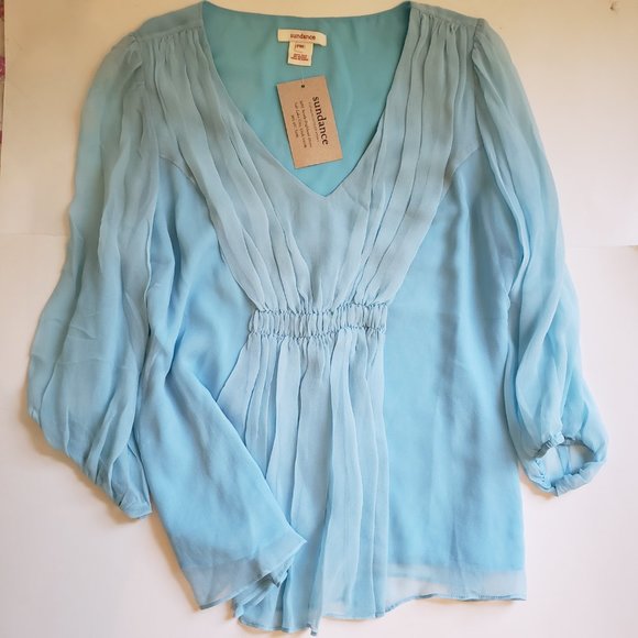 NWT Sundance 100% silk baby blue top, Size PM. - Picture 5 of 12